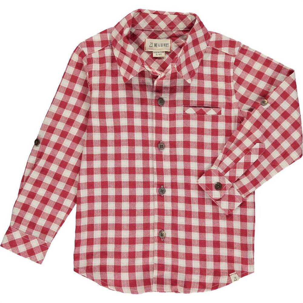 NEW ME & HENRY men's plaid woven shirt in atwood red/white